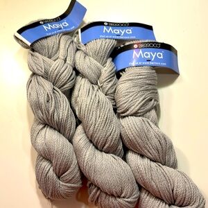 NWT Maya Worsted yarn from Berroco. Bundle of 3 50-gm hanks in silvery gray.